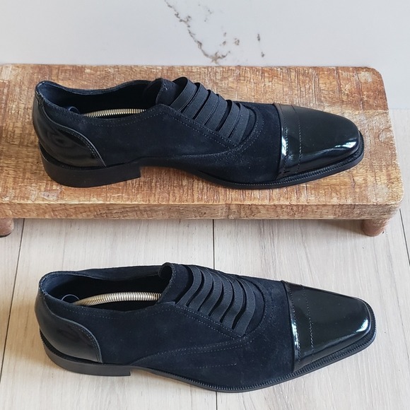 Girotti Oxford Shoes Mens 47 US13 Black Suede Patent Leather 6434 - Picture 4 of 5
